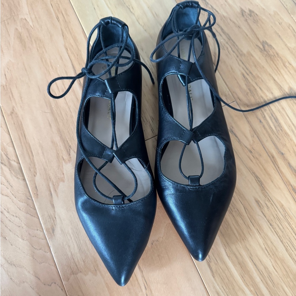 Loeffler Randall Black Leather Lace-Up Flats Ambra